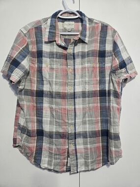 Lucky Brand Shirt Mens XL Plaid Short Sleeve Button Up Cotton Casual Beach Light